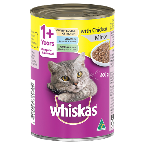 Whiskas Cat Food Can Chicken Mince 400g 24pk