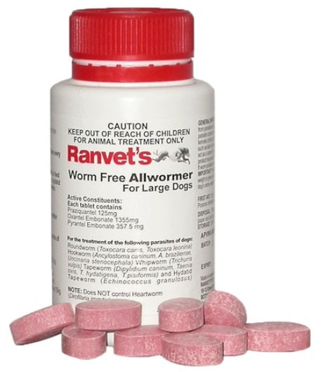 Ranvet Allwormer Tablets Dogs (25kg) 25 Pack [va:25tab Sz:25kg]