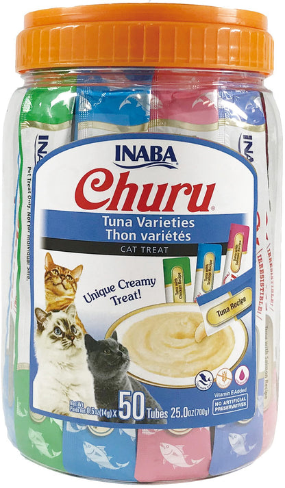 Inaba Cat Churu Pops Meal Topper Treat - Creamy Tuna Varieties 50 X 15g Tubes [ps:50 Tubes]