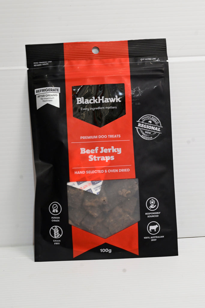 Black Hawk Dog Treats Beef Jerky Straps 100g
