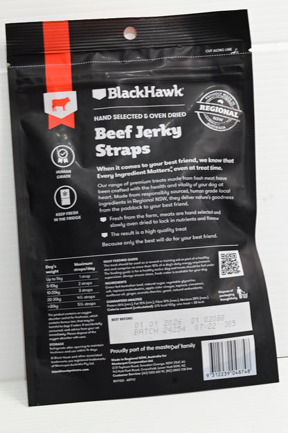 Black Hawk Dog Treats Beef Jerky Straps 100g