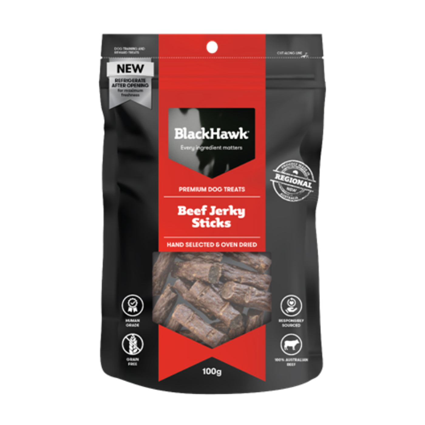 Black Hawk Dog Treats Beef Jerky Sticks 100g