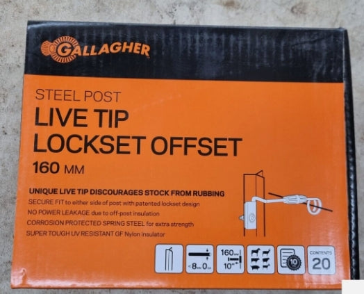 Gallagher Steel Post Live Tip Lockset Offset - 160mm - 20pk