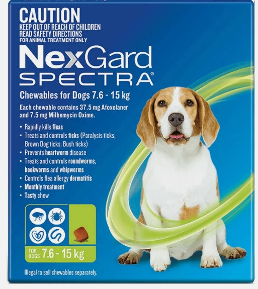 Nexgard Spectra Dogs 7.6 -15kg 3 Pk [sz:7.6-15kg Qty:3pk]