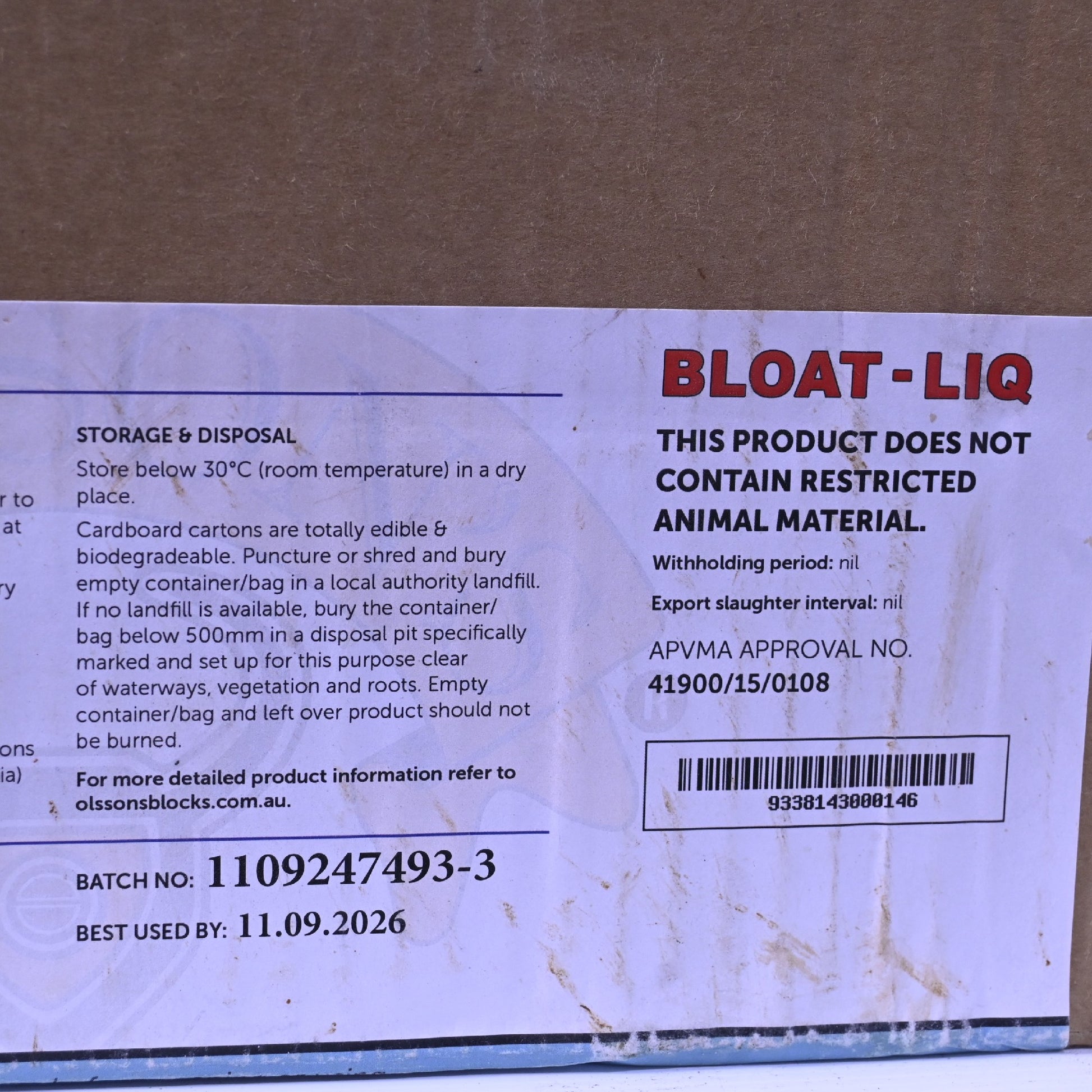 Olssons Bloat Liq 15kg 