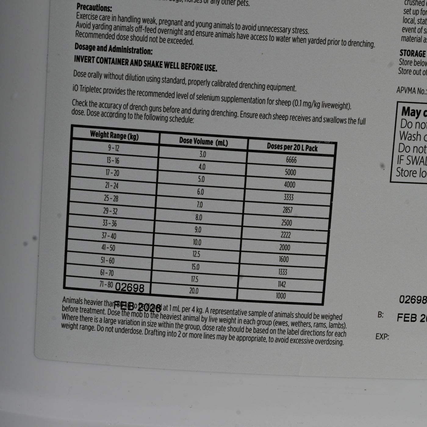 Io Tripletec Combo Drench Sheep 20 Litre