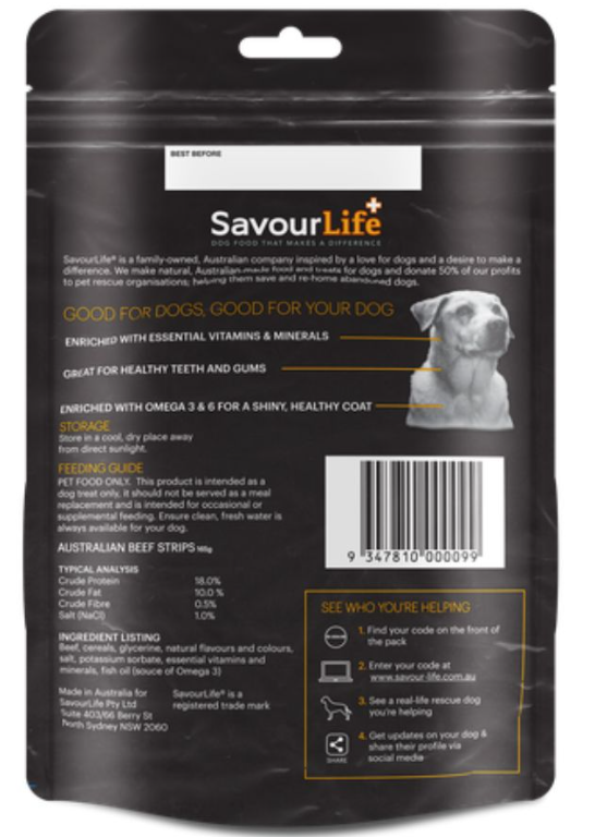 Savour Life Premium Dog Treat Strips Beef 165g