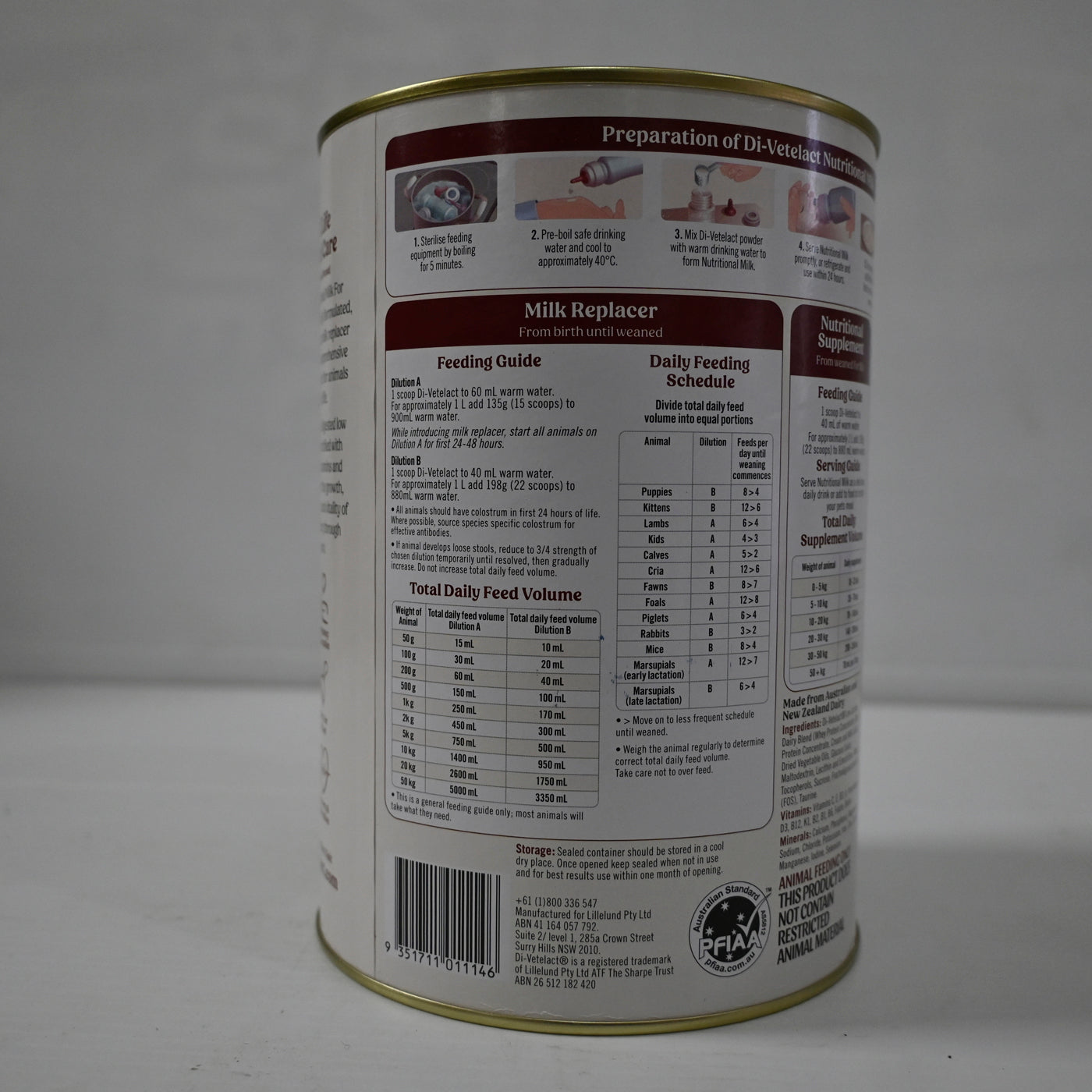 Di-vetelact Originaldv Low Lactose Milk Supplement For Animals (850g Tin) | For Dogs/cats/horses
