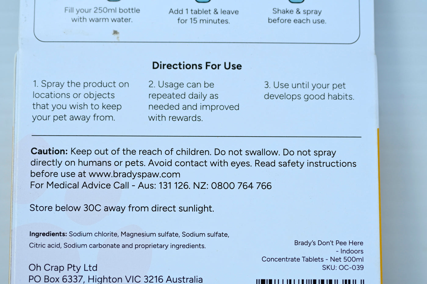 Bradys Dont Pee Here - Indoors Tablets - Makes 500ml