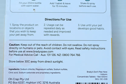 Bradys Dont Pee Here - Indoors Tablets - Makes 500ml