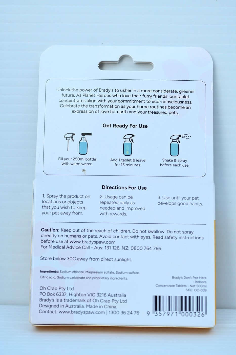 Bradys Dont Pee Here - Indoors Tablets - Makes 500ml