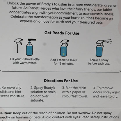 Bradys Pet Urine Stain Odour Remover Tablets - Makes 500ml