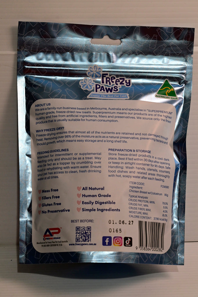 Freezy Paws Chicken Breast W Colostrum Training Treats 80g 
